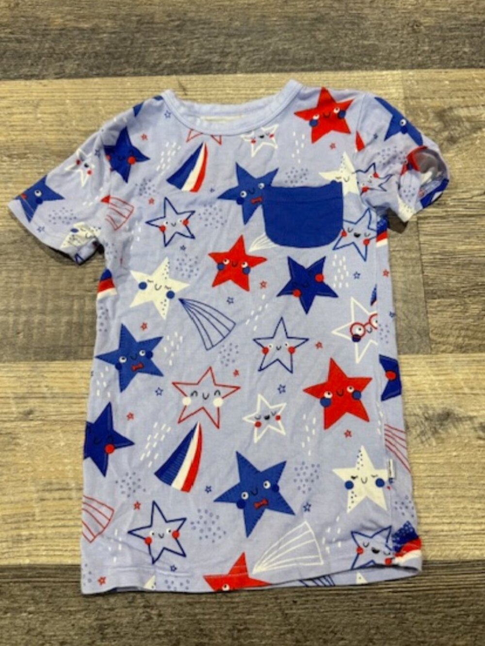Little Sleepies Relaxed Pocket Tee Size 6-12 Months Stars 4th of July Print